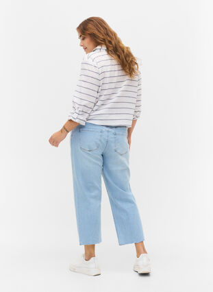 7/8 jeans met ruwe randjes en hoge taille, Super L.Blue Denim, Model image number 1
