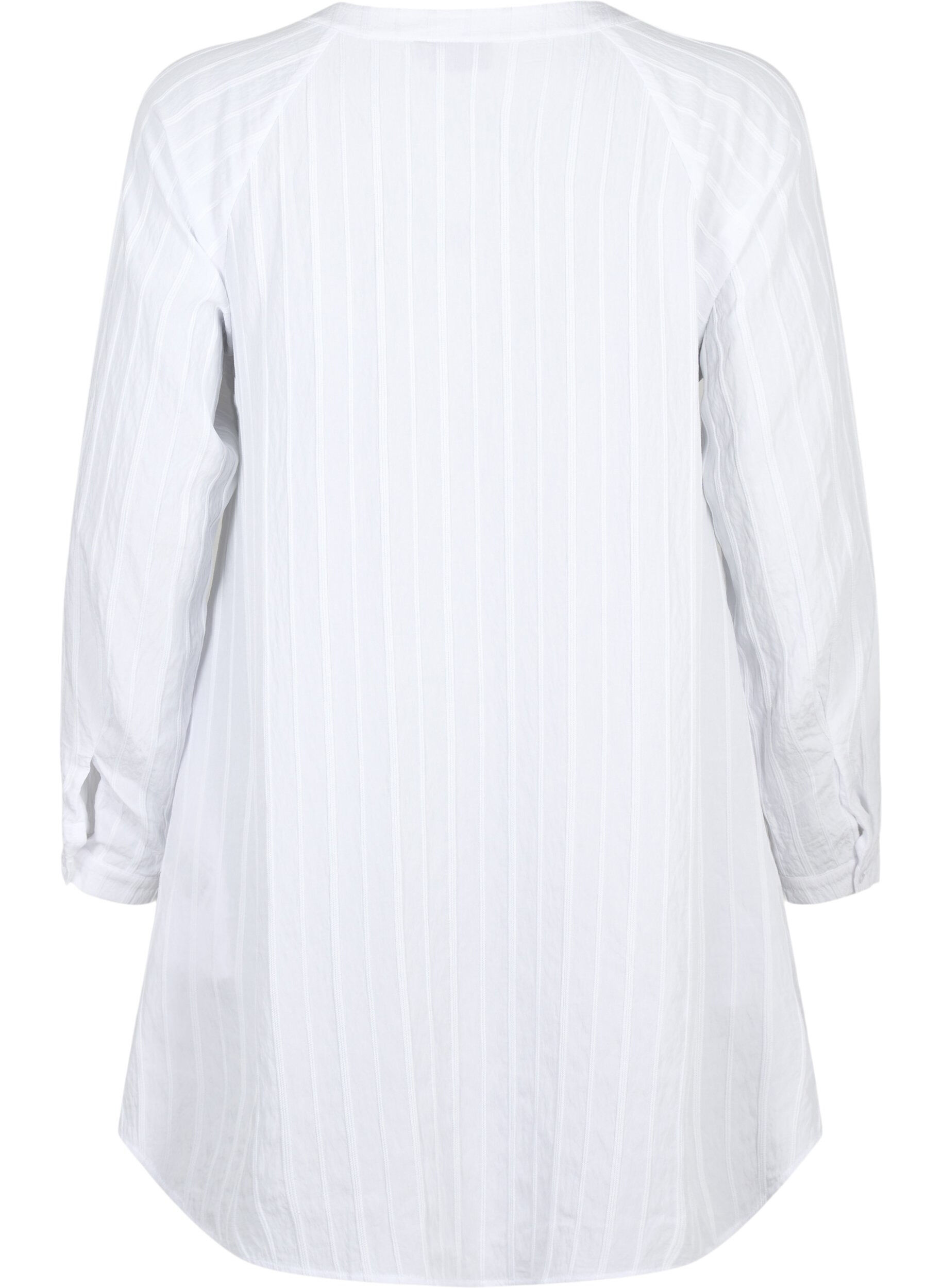 Zizzi Lang viscose shirt met gestreepte structuur, Bright White, Packshot image number 1
