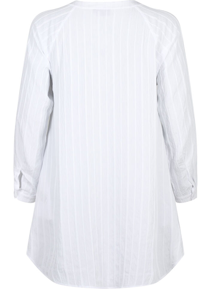 Lang viscose shirt met gestreepte structuur, Bright White, Packshot image number 1