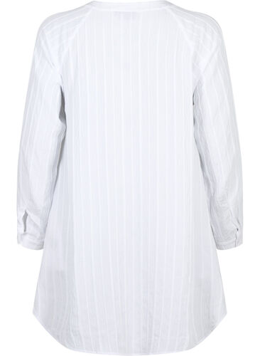 Lang viscose shirt met gestreepte structuur, Bright White, Packshot image number 1