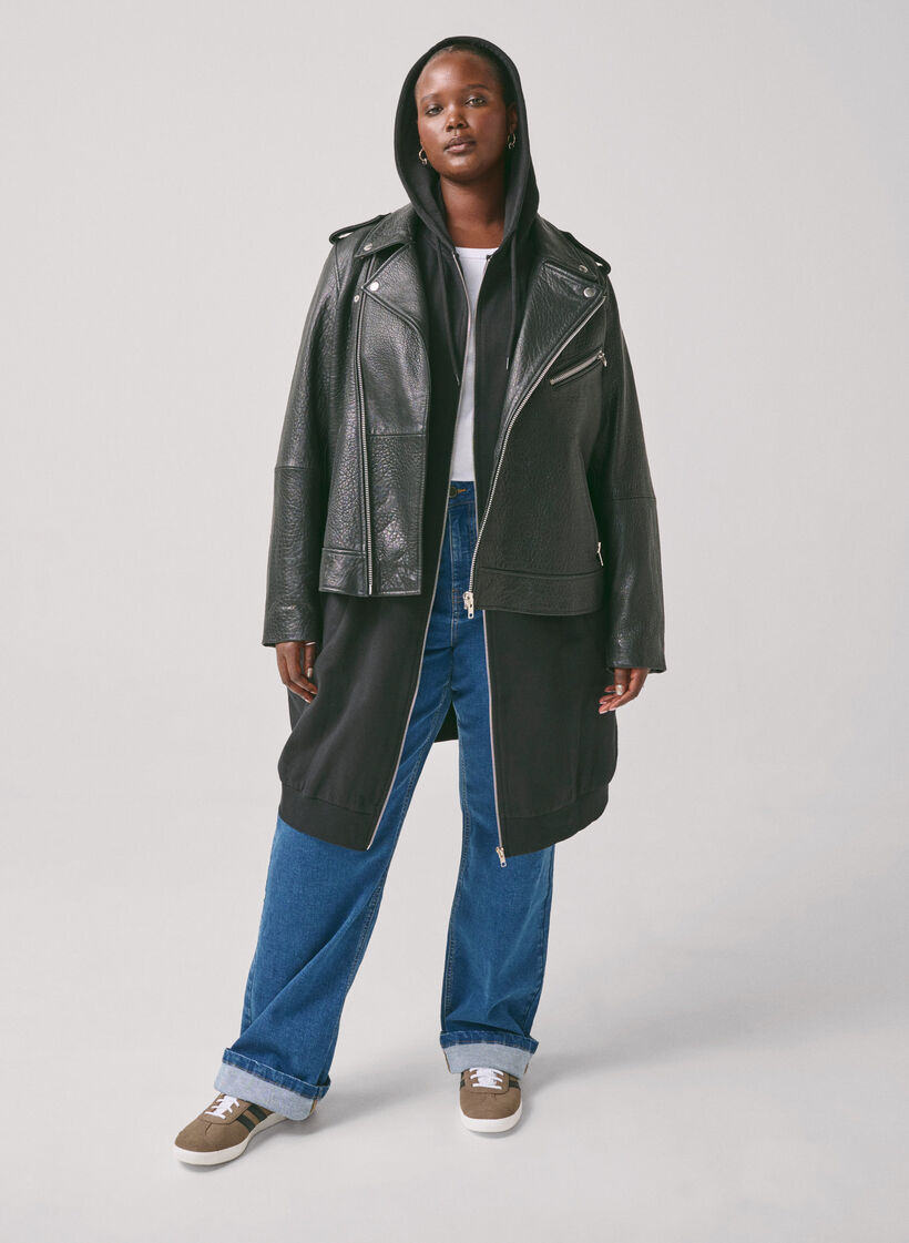 Lang katoenen vest van sweatstof met capuchon, Zwart, Image image number 0