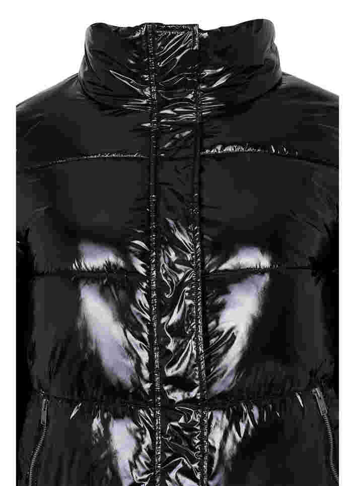 Glanzende winterjas met rits- en knoopsluiting, Black, Packshot image number 2