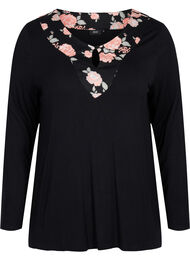 Pyjama top in viscose met bloemenprint, Black Flower AOP
