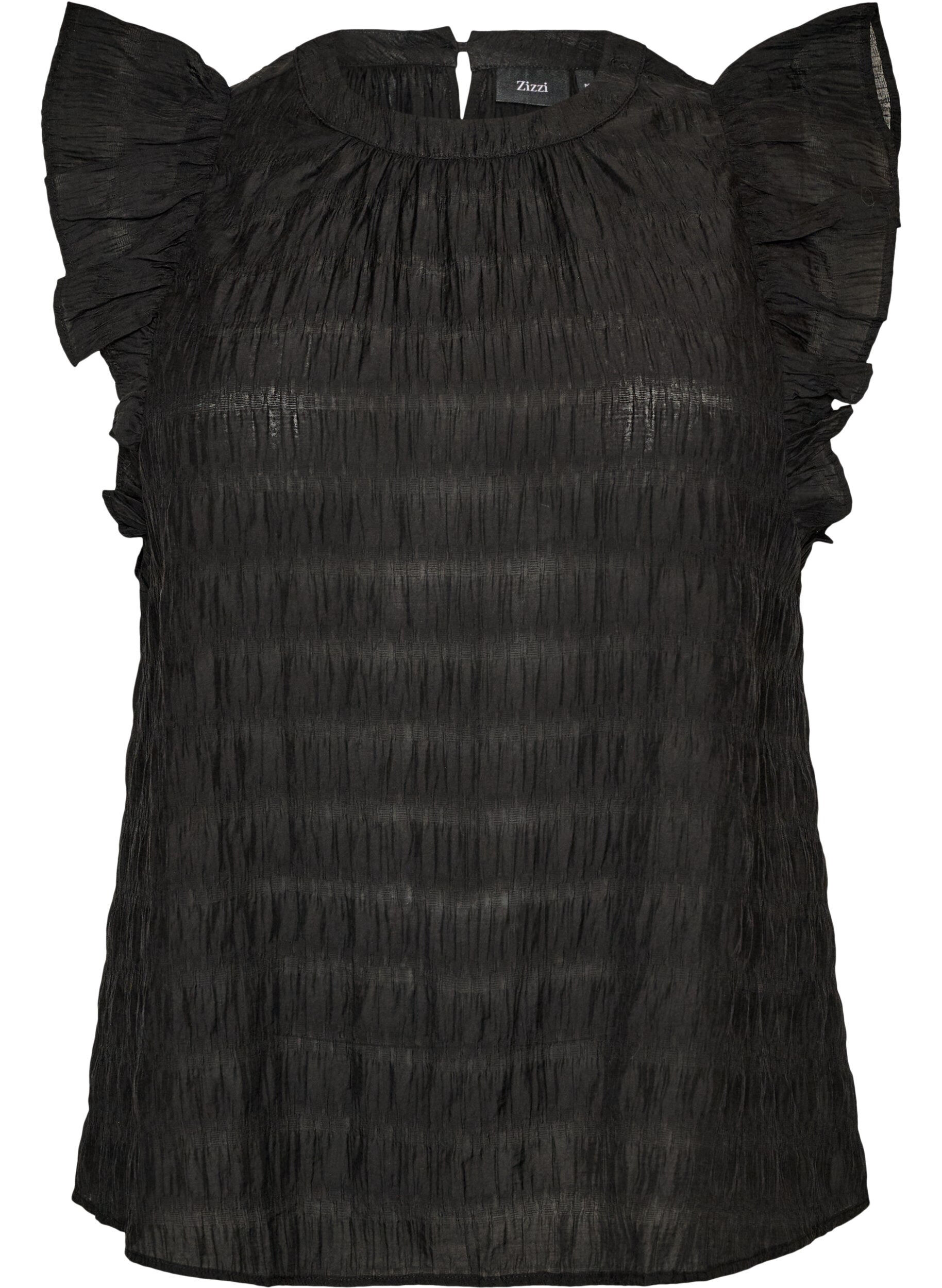 ZizziBlouse met textuur en ruches zonder mouwen, Zwart, Packshot image number 0
