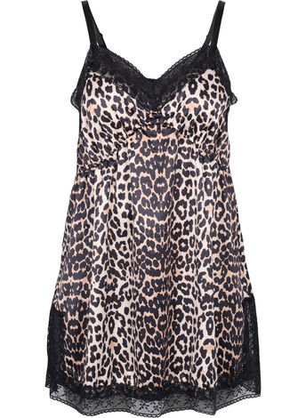 Pyjama jurk in luipaard print met kant
