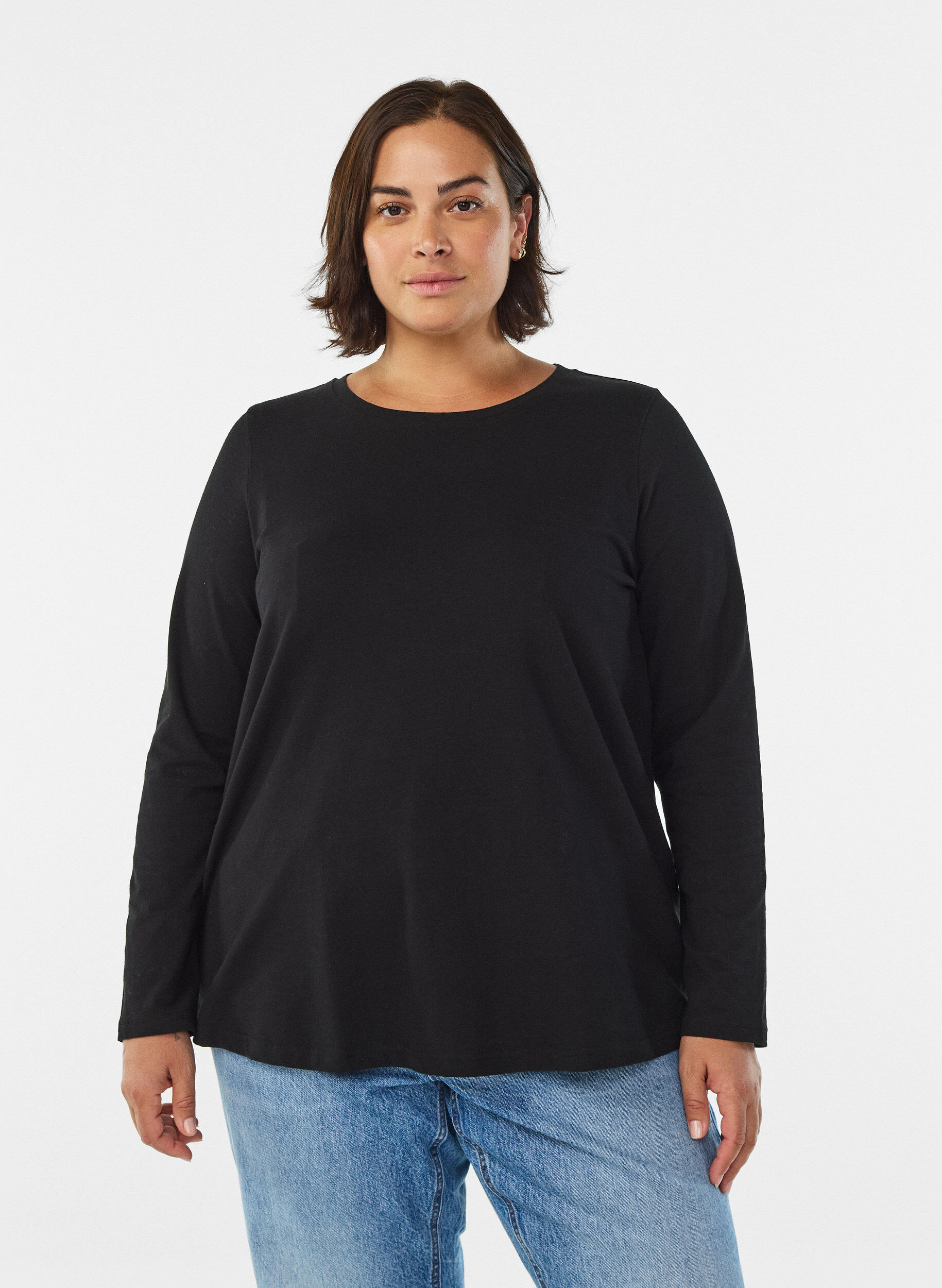 ZizziBasic jerseyblouse met lange mouwen, Zwart, Model image number 0