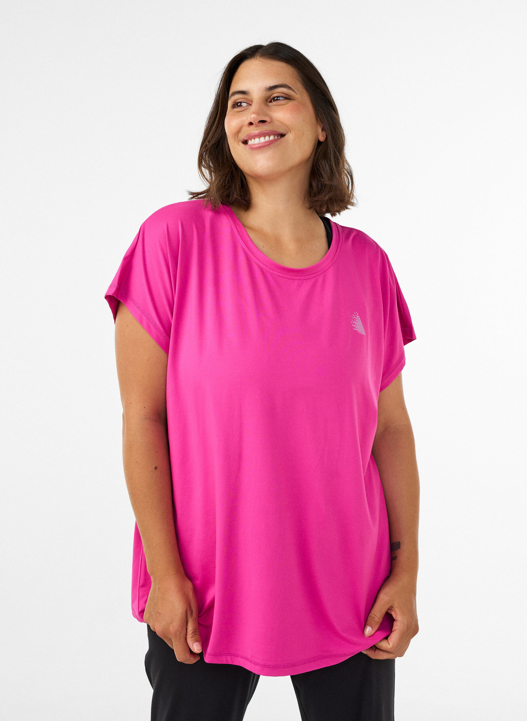 Effen gekleurd trainingsshirt, Roze, Model