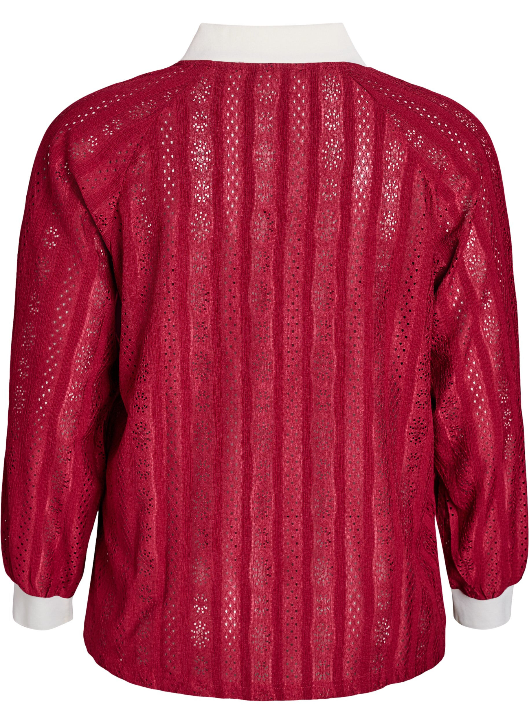 Zizzi Jersey blouse met een textuur en contrasterende details, Rood, Packshot image number 1
