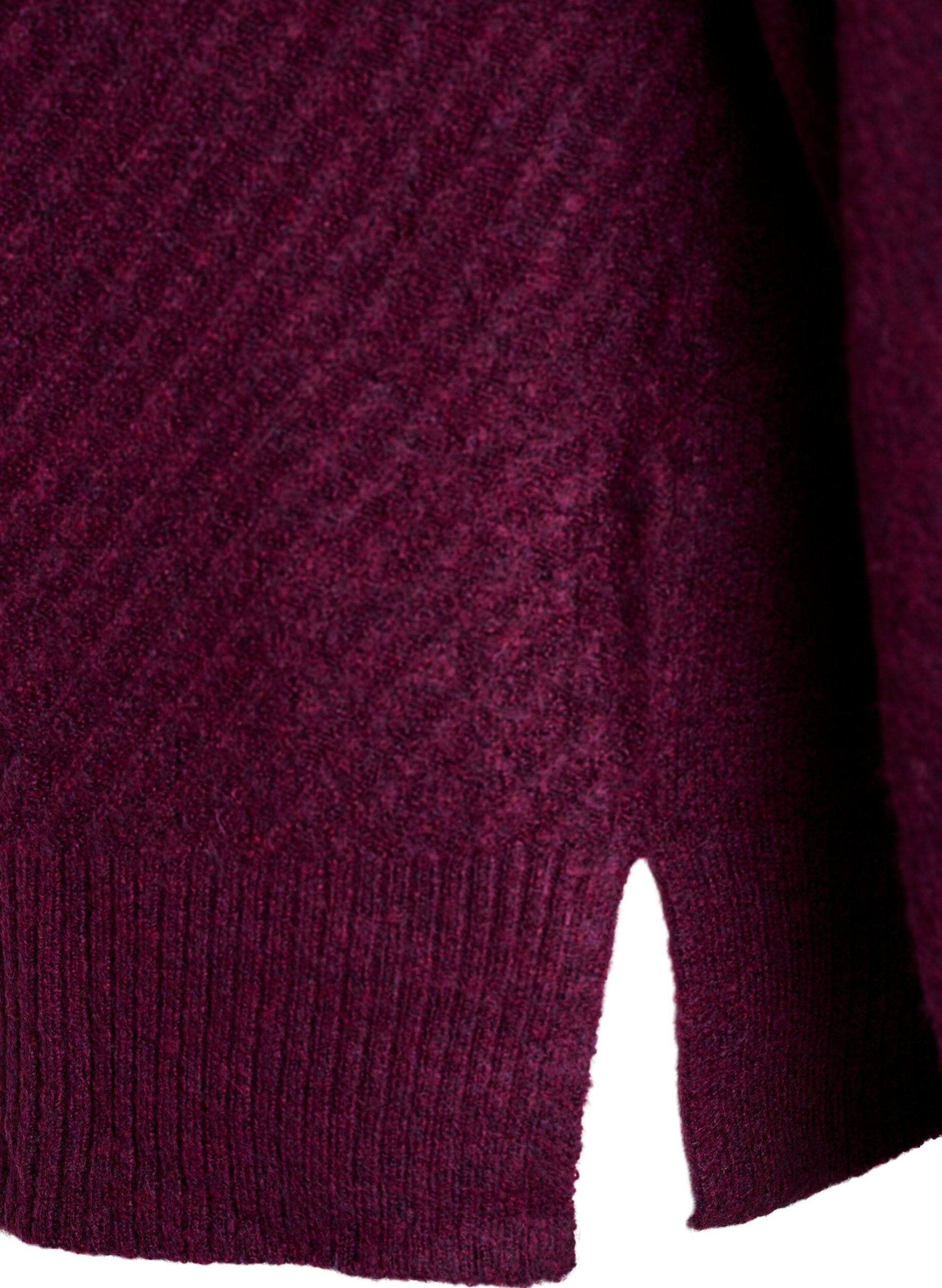 Zizzi Gebreide blouse met V-vormig geribd patroon en zijsplitjes, Paars, Packshot image number 3
