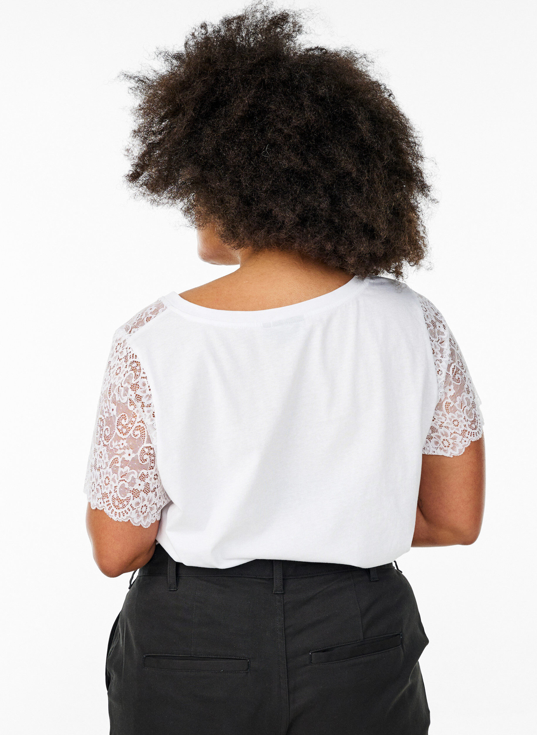 Zizzi Katoenen t-shirt met korte kanten mouwen, Wit, Model image number 2