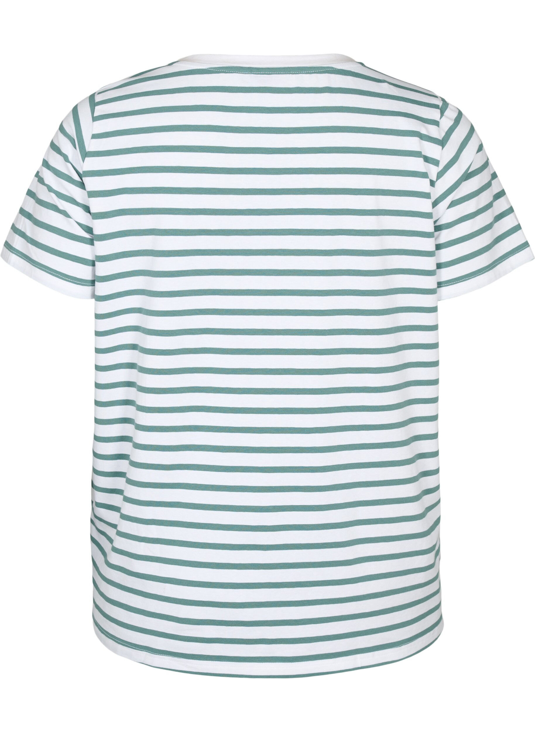Zizzi Katoenen t-shirt met strepen en V-hals, B.White/SeaP.Stripes, Packshot image number 1