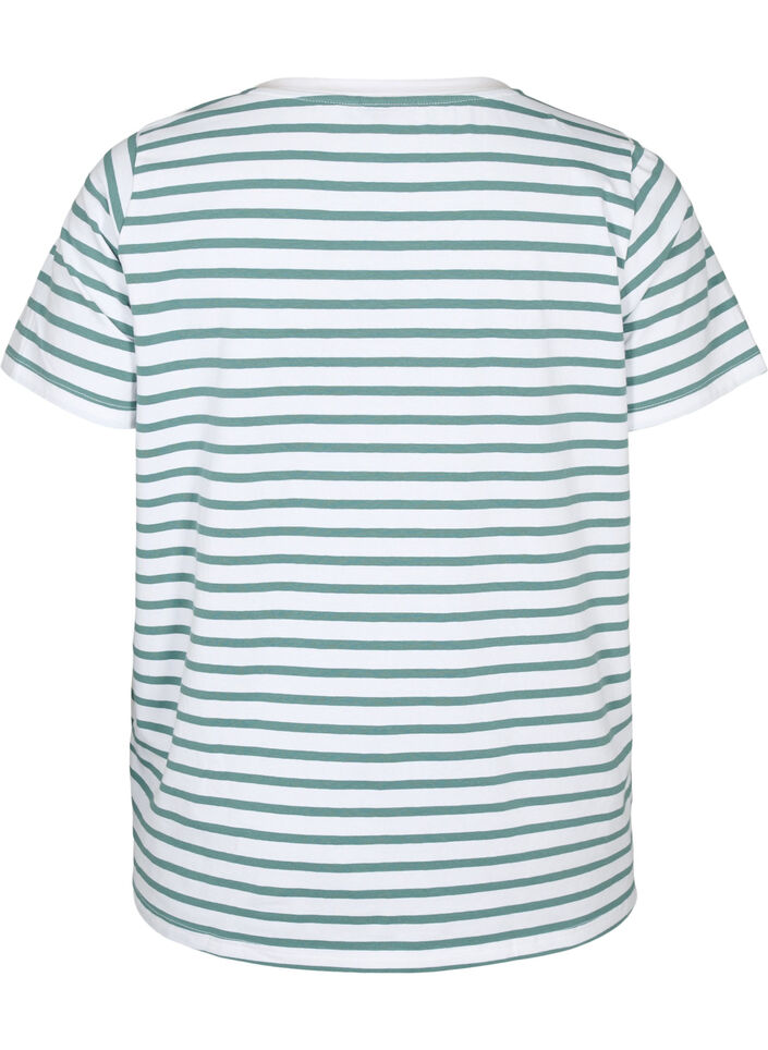Katoenen t-shirt met strepen en V-hals, B.White/SeaP.Stripes, Packshot image number 1