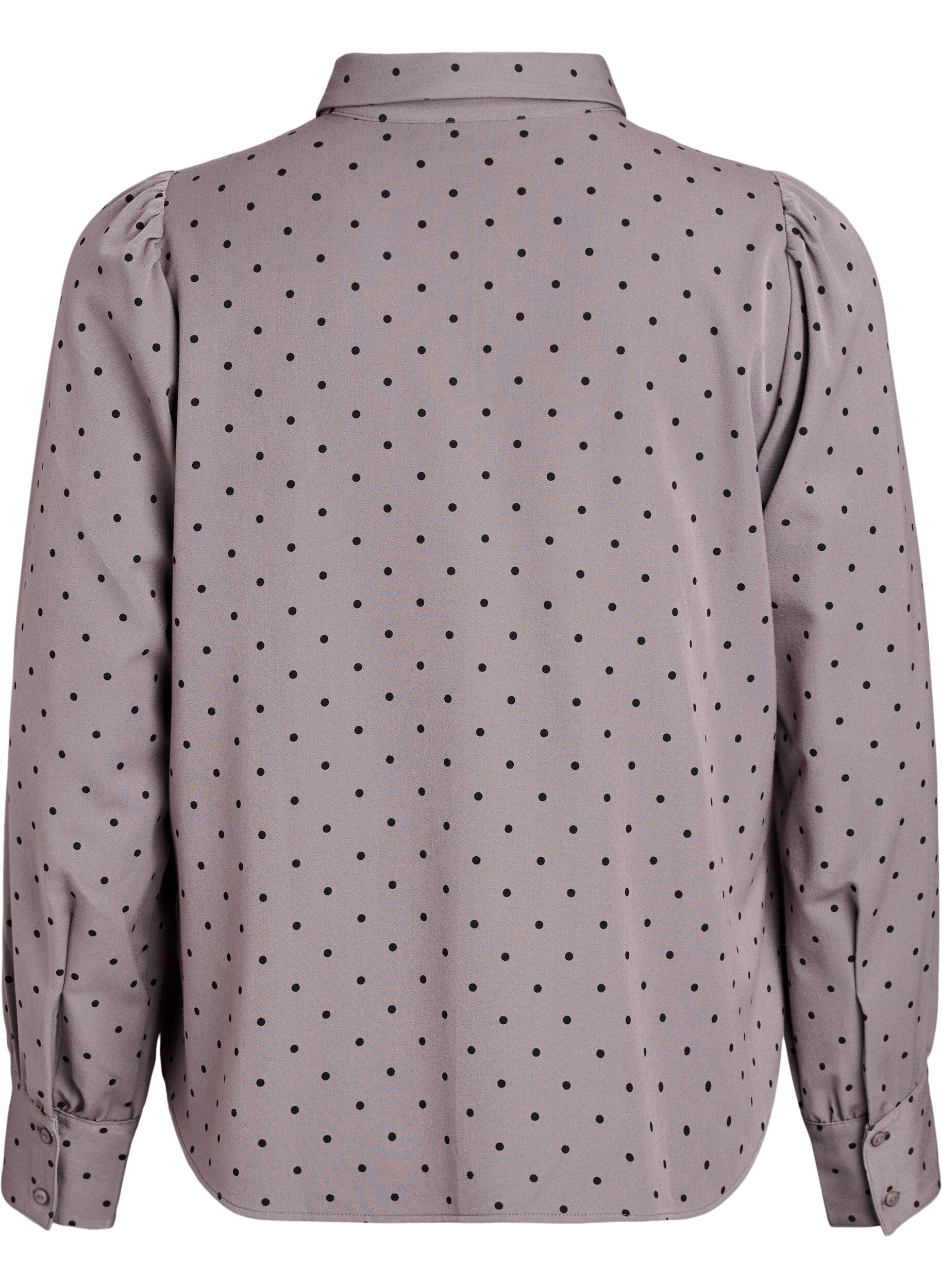 Zizzi Blouse met kraag en stippen, Grijs, Packshot image number 1