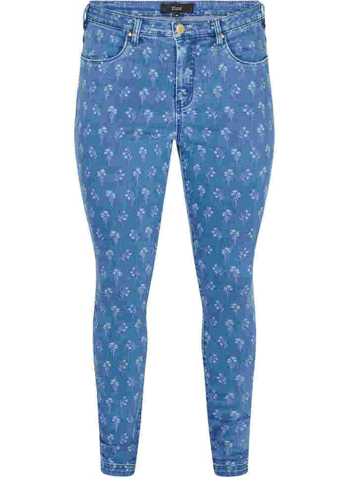 Super slim Amy jeans met bloemenprint, Blue denim, Packshot image number 0