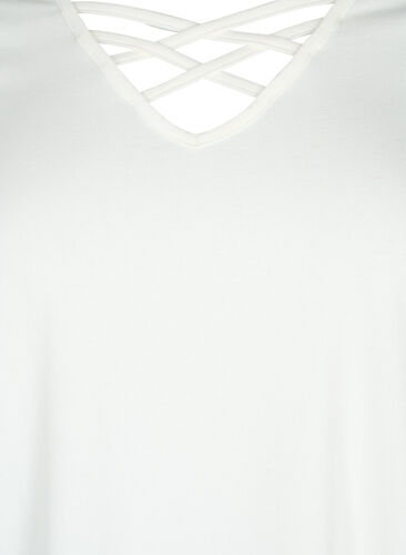 T-shirt met v-hals en kruisdetail, Warm Off-white, Packshot image number 2