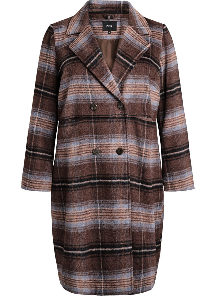 Geborstelde geruite jas, Bruin, Packshot image number 0