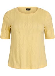T-shirt van katoen met gaatjesborduursel, Geel