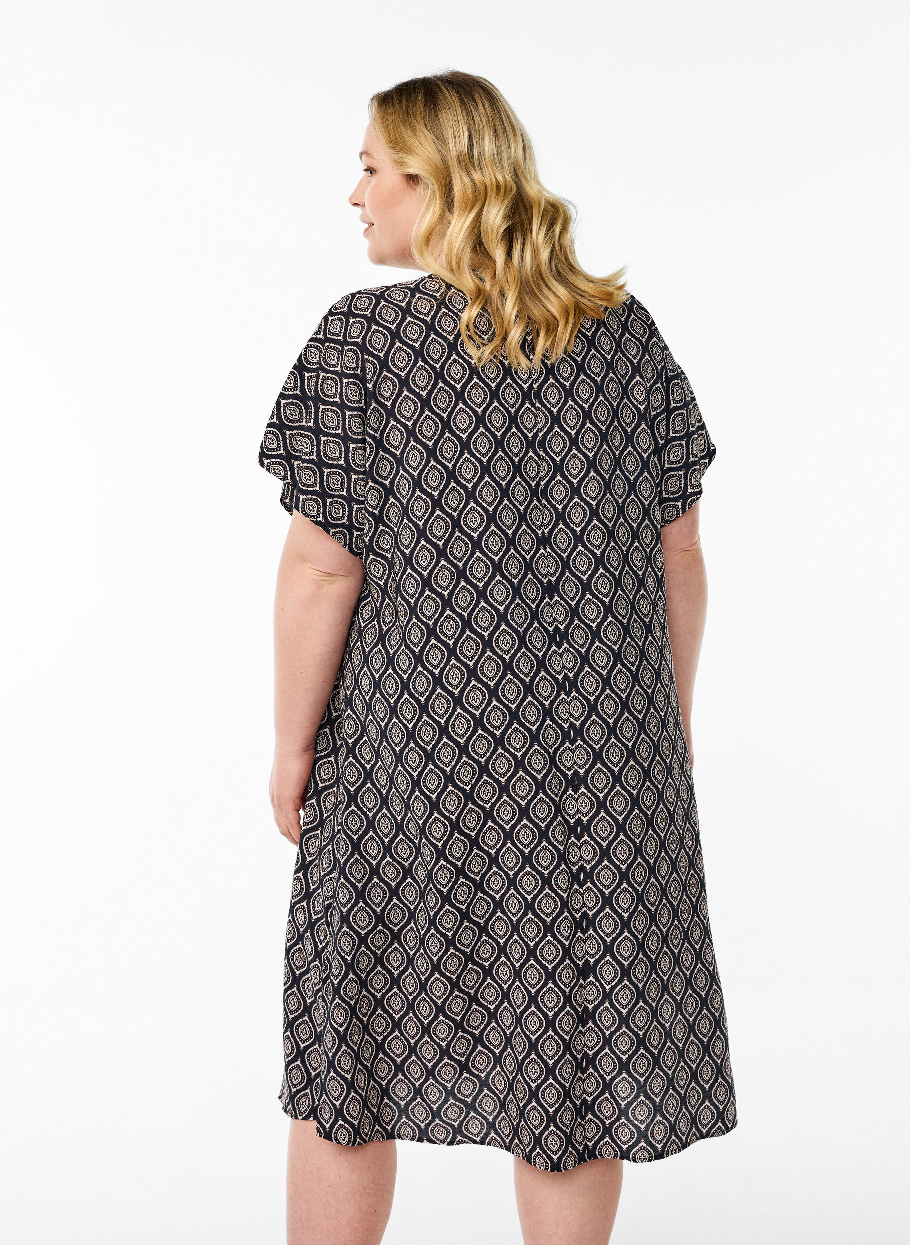 Zizzi Jurk met V-hals van viscose, Blauw, Model image number 2