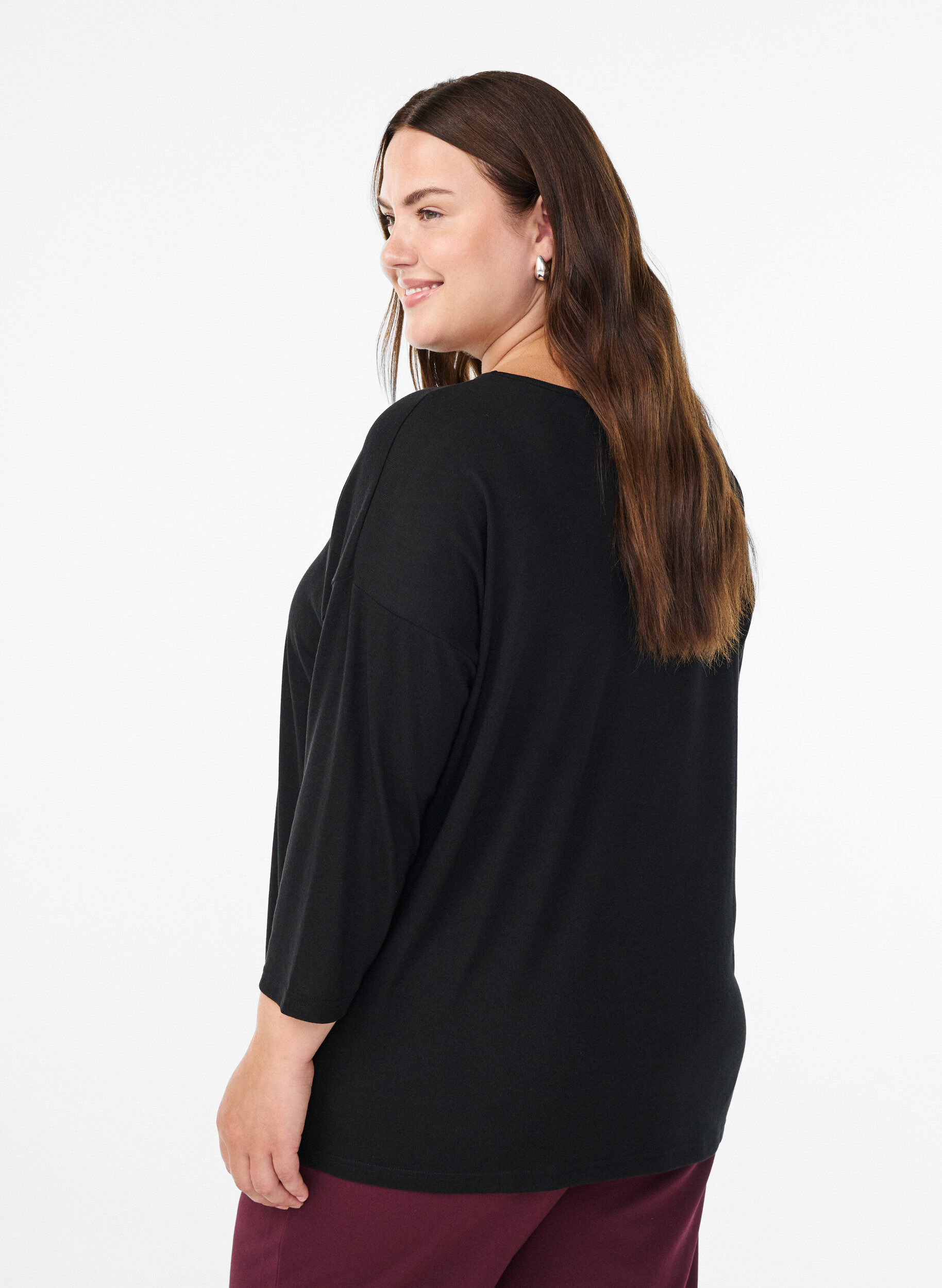 Zizzi Jersey blouse met 3/4 mouwen, Zwart, Model image number 2