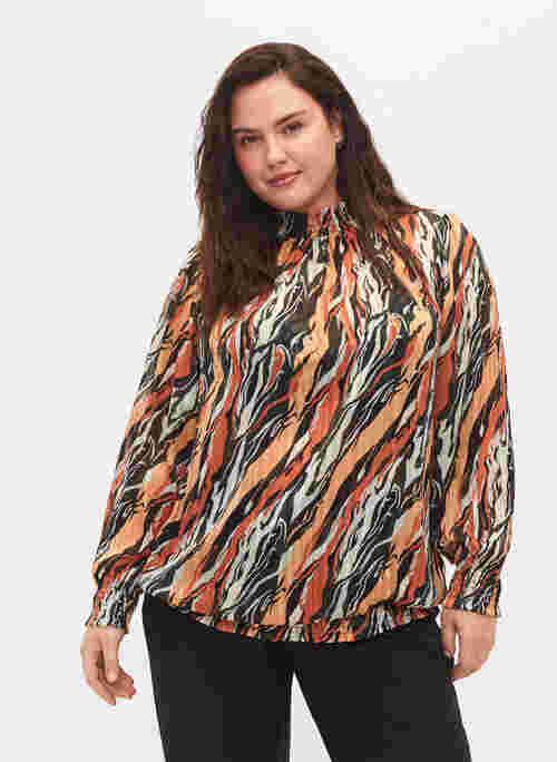 Bedrukte blouse met smock, Multi Aop, Model
