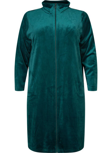 Velours jurk met rits en zakken, Ponderosa Pine, Packshot image number 0