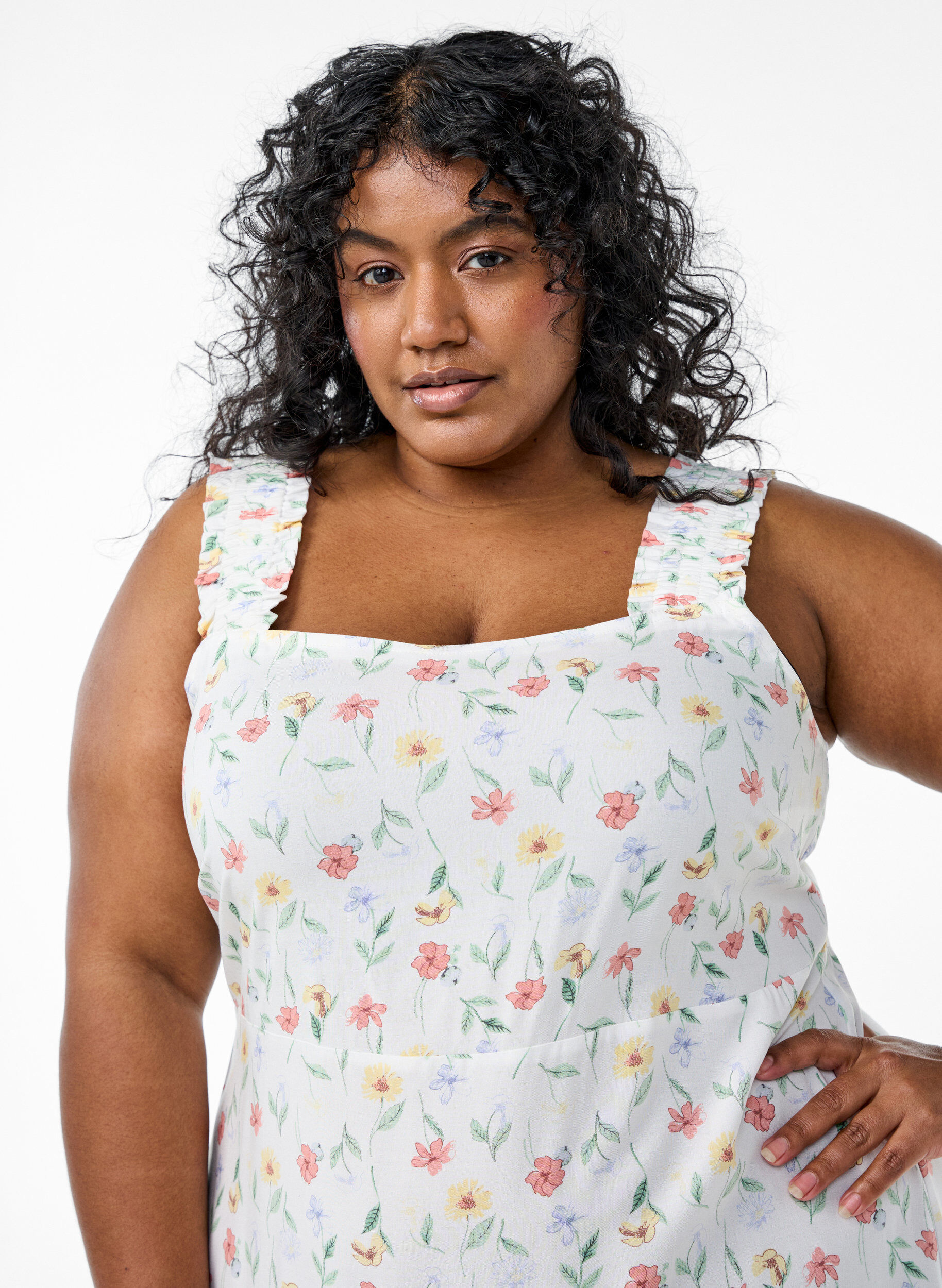 Zizzi Zomerjurk met brede bandjes, Wit, Model image number 2