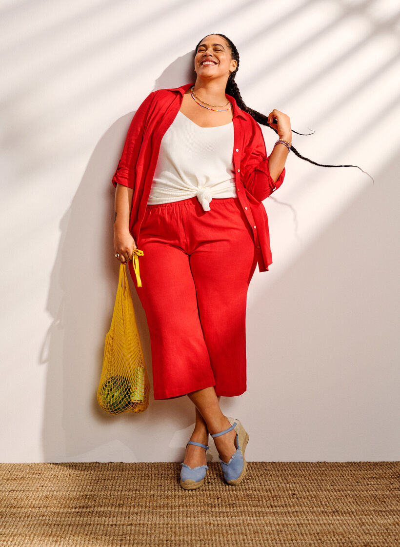 Shirtblouse met knoopsluiting van katoen-linnenmix, Hibiscus, Image image number 0