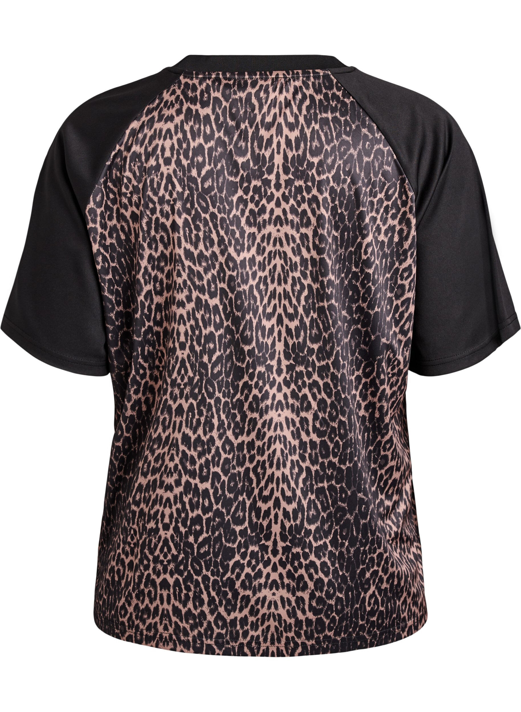 Zizzi Workout T-shirt met raglanmouwen en luipaardprint, Bruin, Packshot image number 1