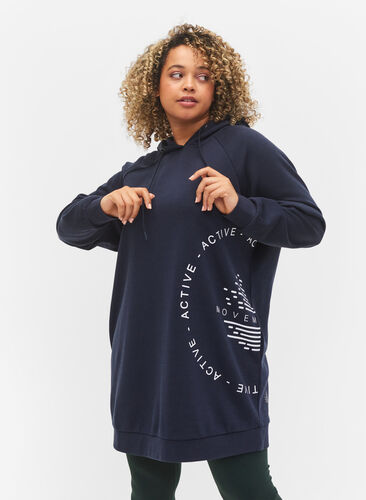 Lang sweatshirt met capuchon en print, Night Sky, Model image number 0