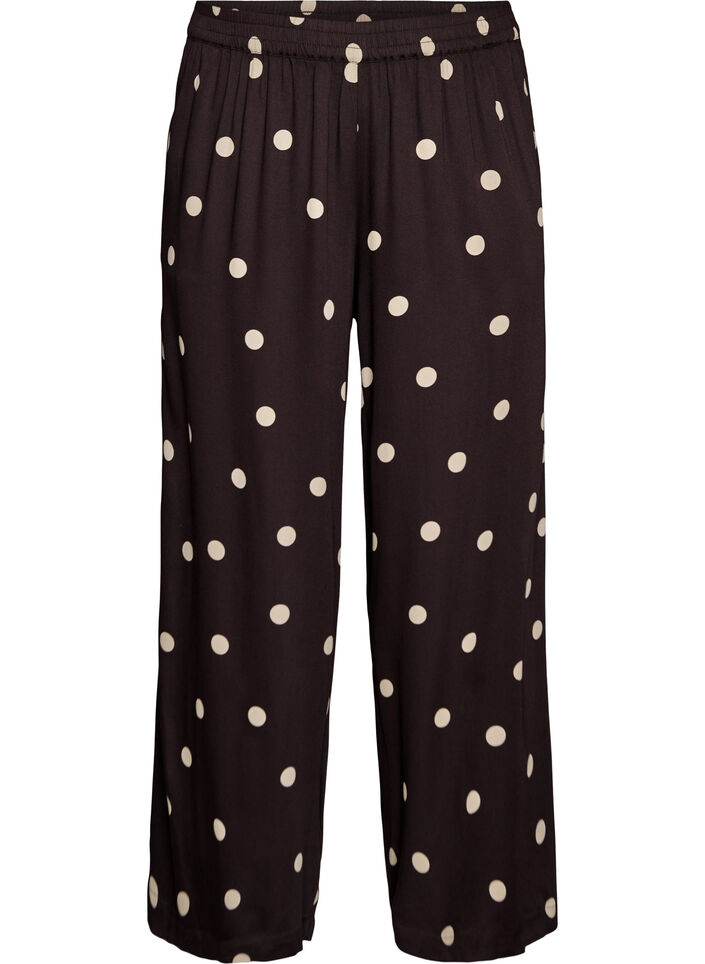 Viscose broek met stippen en wijde pijpen, Bruin, Packshot image number 0