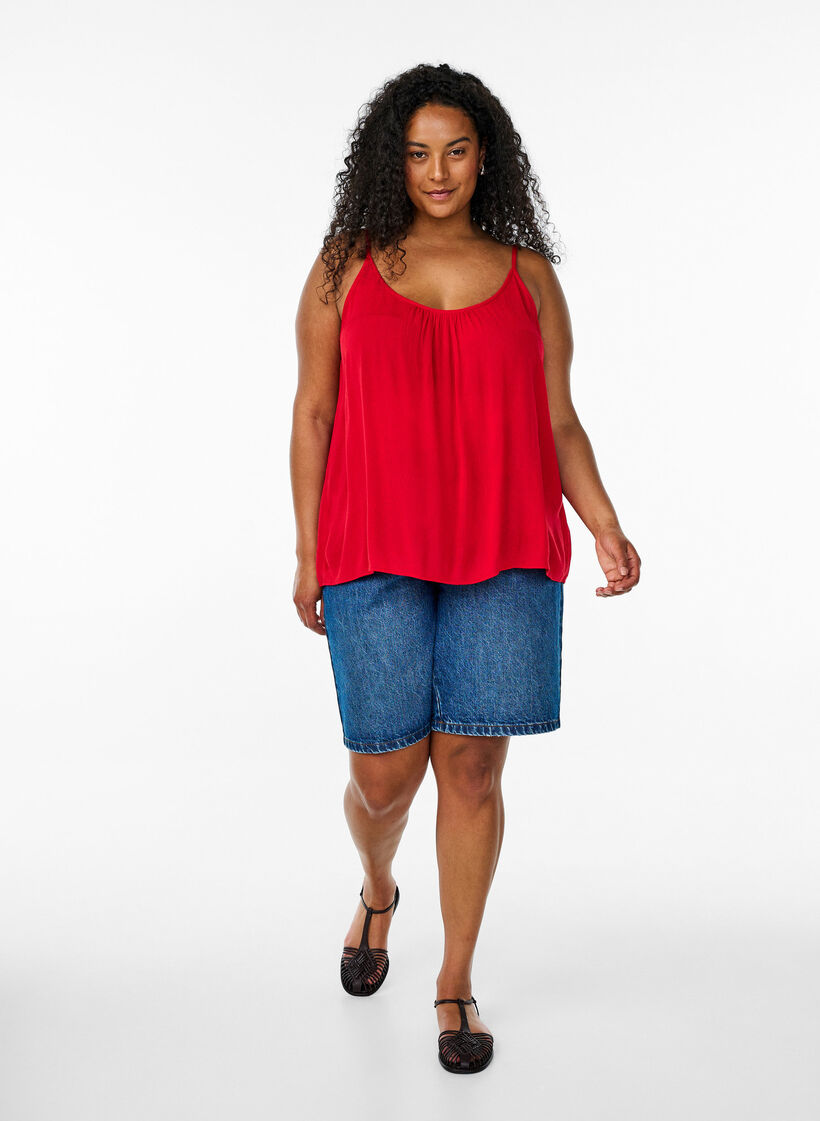 Strap top in viscose, Rood, Model image number 1