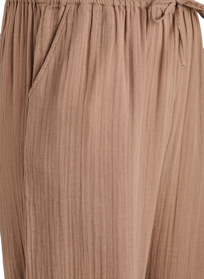 High-waist katoenen mousseline broek met losse pijpen, Bruin, Packshot image number 2