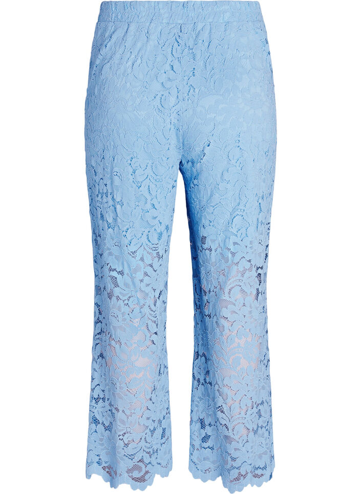 Hoog getailleerde kanten broek met rechte pijpen, Blauw, Packshot image number 1