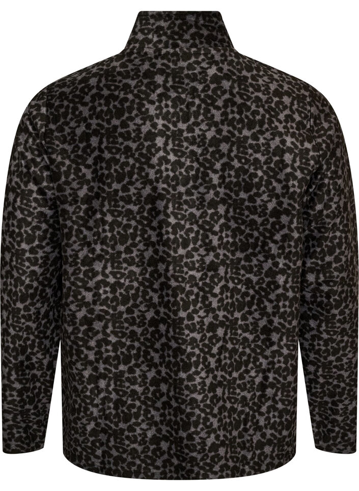 Fleecejack met luipaardprint en een hoge kraag, Zwart, Packshot image number 1