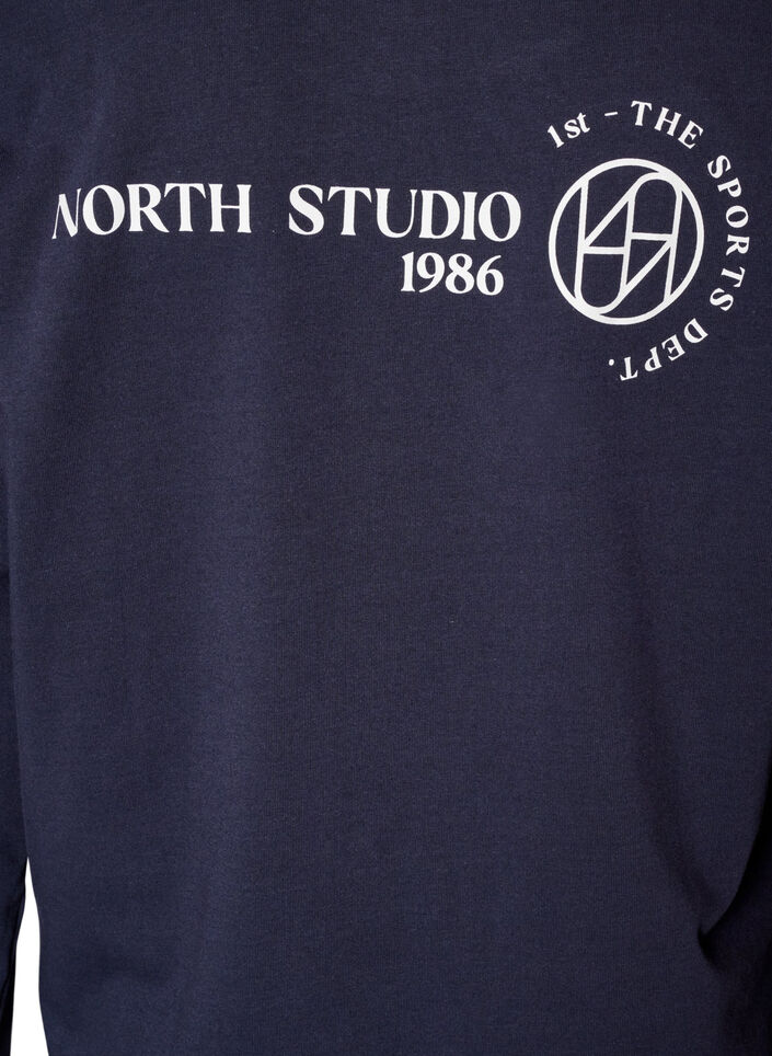 Jerseyblouse met lange mouwen en tekstprint, Blauw, Packshot image number 4