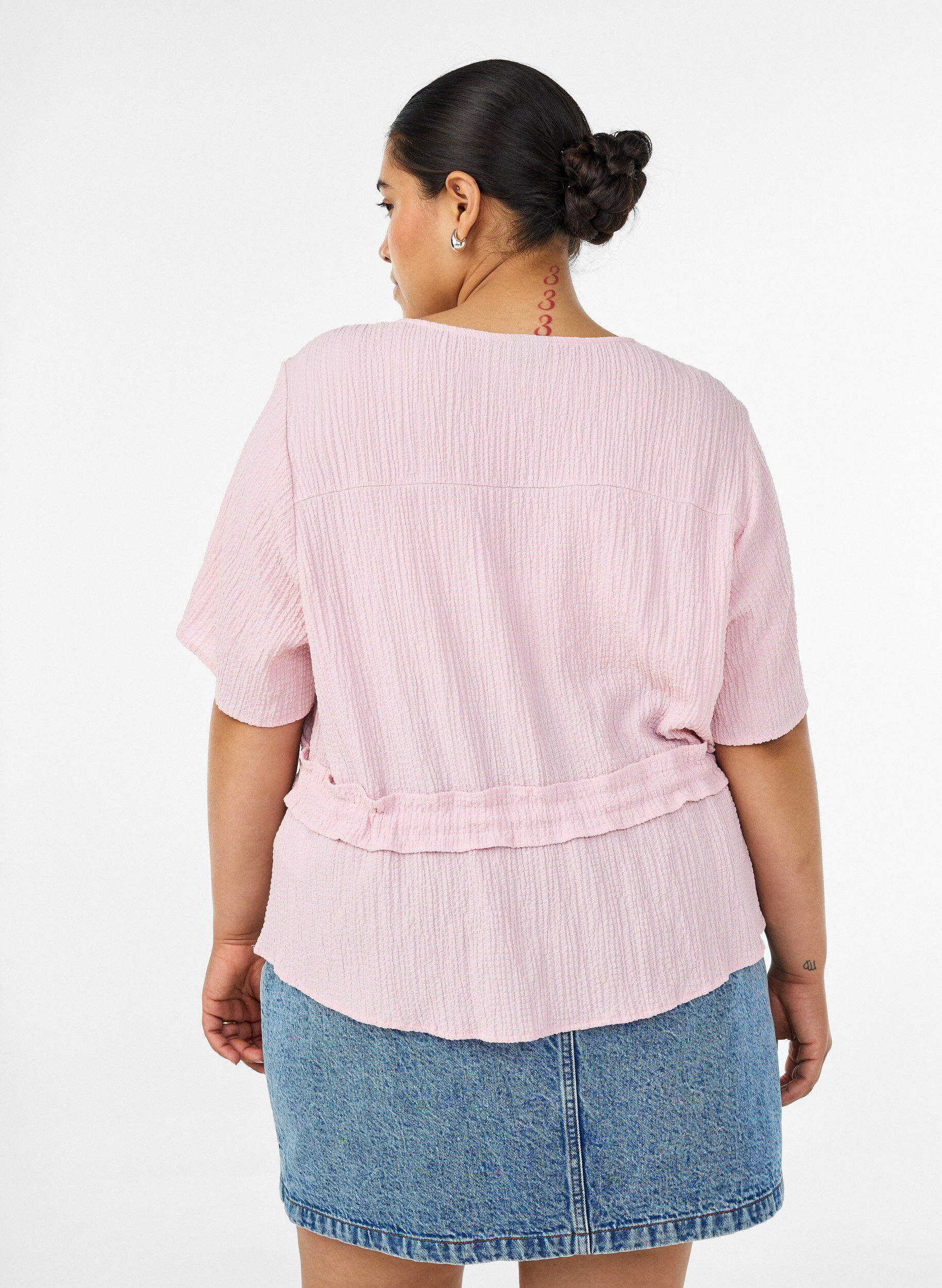 ZizziBlouse met textuur en een strik in de taille, Roze, Model image number 2