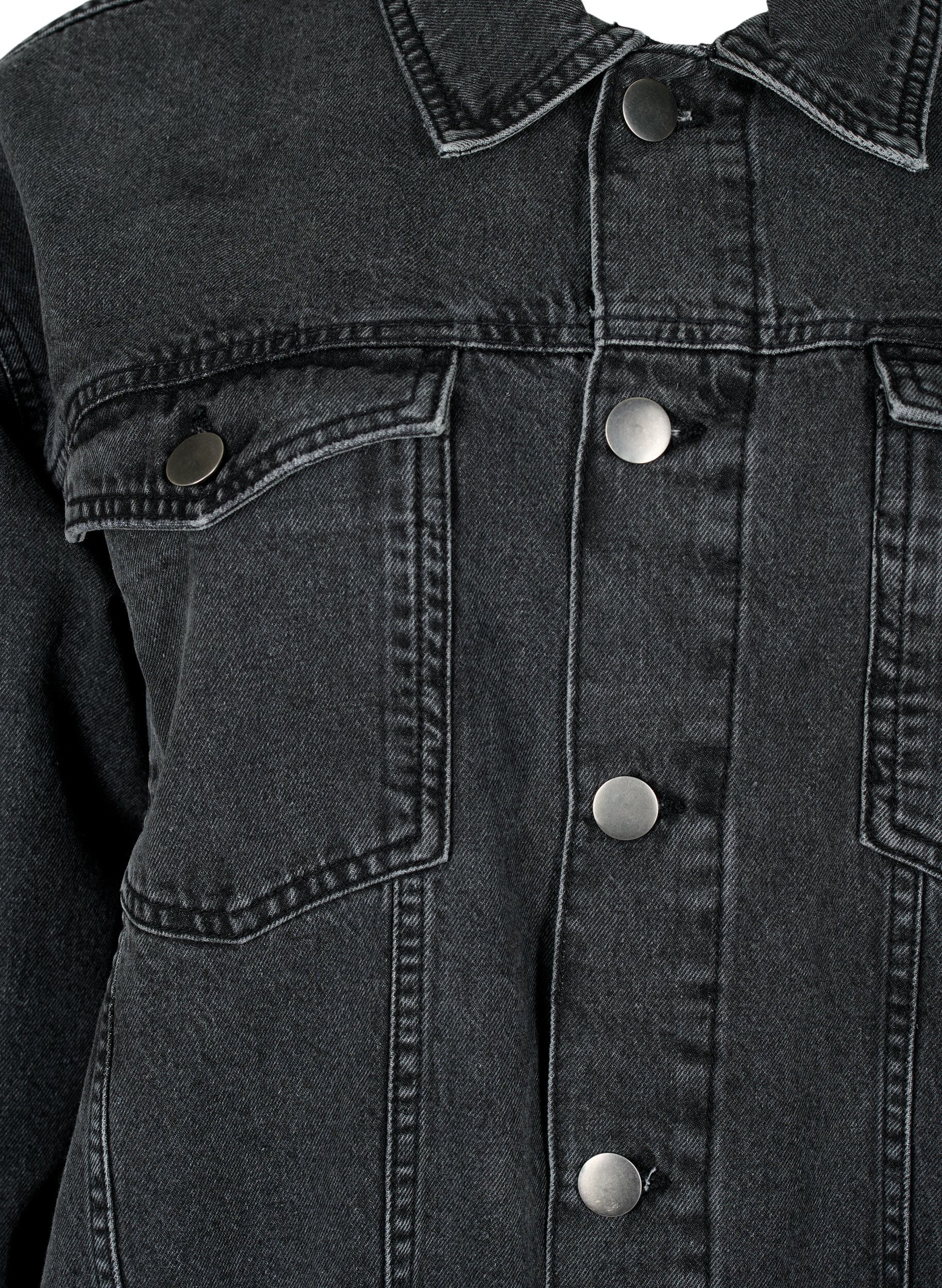 Zizzi Loszittend denim jack met slijtagedetails, Dark Grey Denim, Packshot image number 2