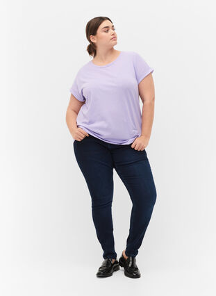 T-shirt met korte mouwen van katoenmix, Lavender, Model image number 2