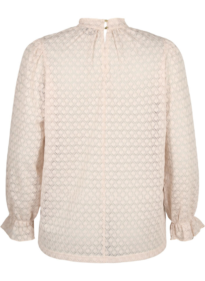 Blouse met lange mouwen en gedessineerde textuur, Whisper Pink, Packshot image number 1