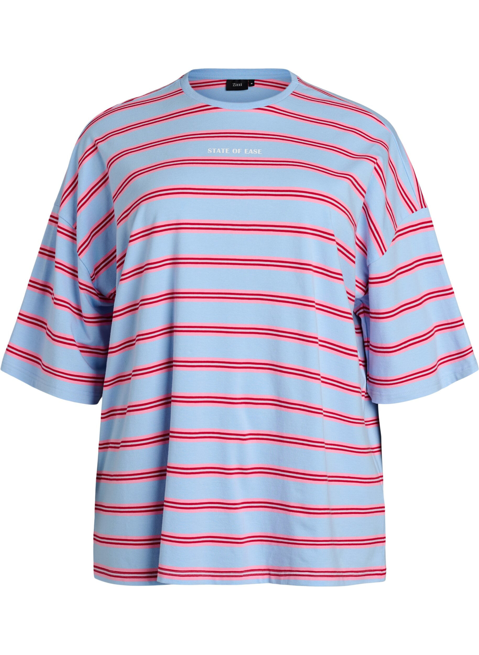 Zizzi Oversized T-shirt met strepen en 1/2 mouwen, Blauw, Packshot image number 0