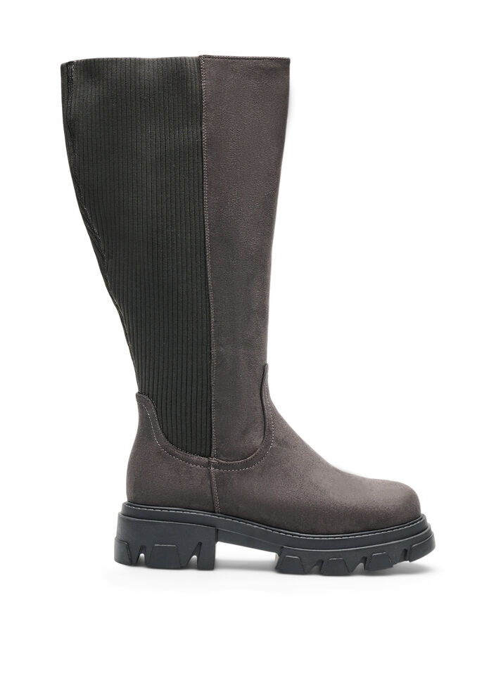 Lange laars met een geribde elastische schacht en grove zool, Bruin, Packshot image number 0