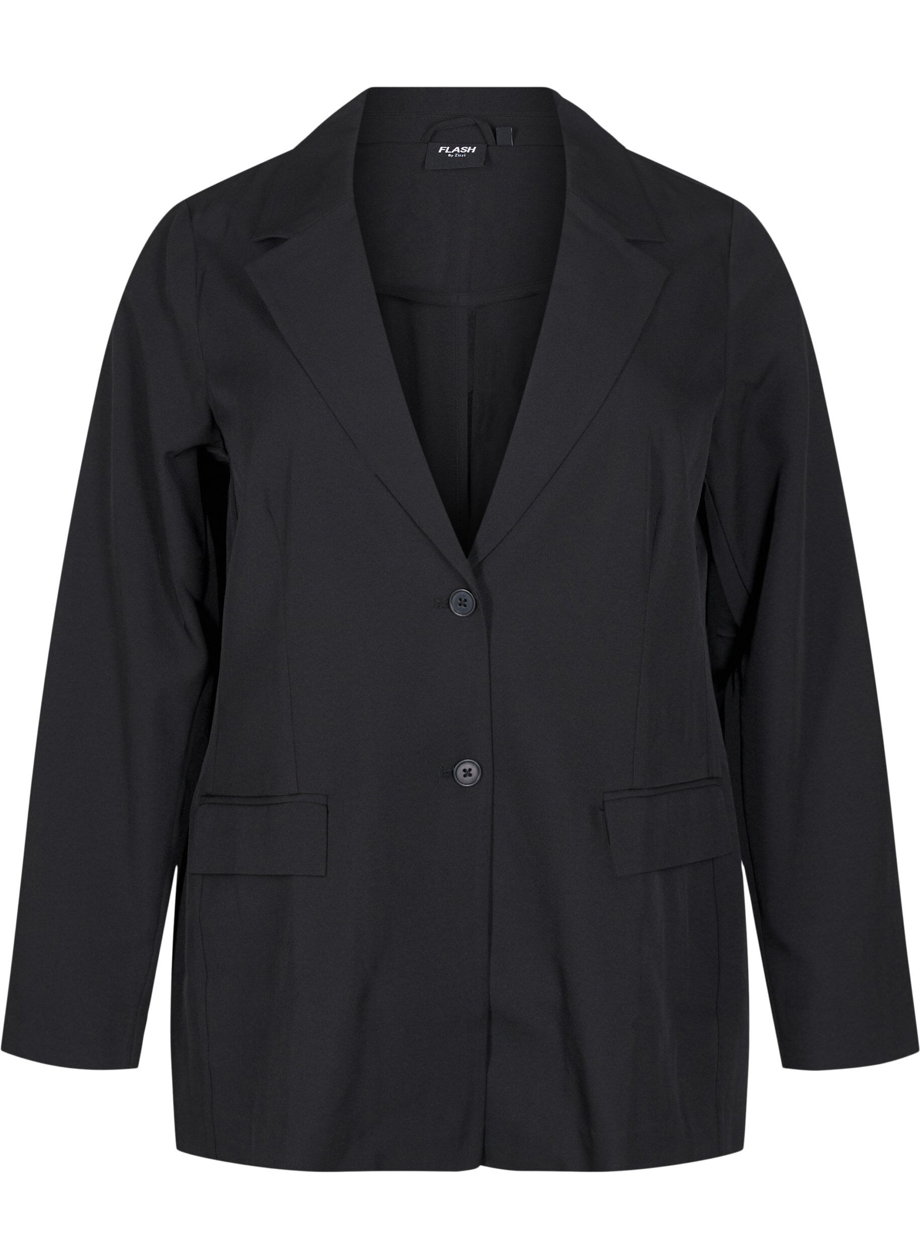 Zizzi FLASH - Blazer met zakken en een split, Zwart, Packshot image number 0