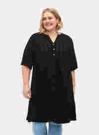 Gestreepte viscose jurk met kanten lint, Black, Model