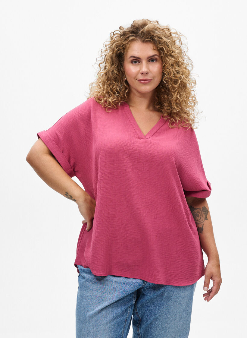 Luchtige blouse met korte mouwen, Rood, Model image number 0