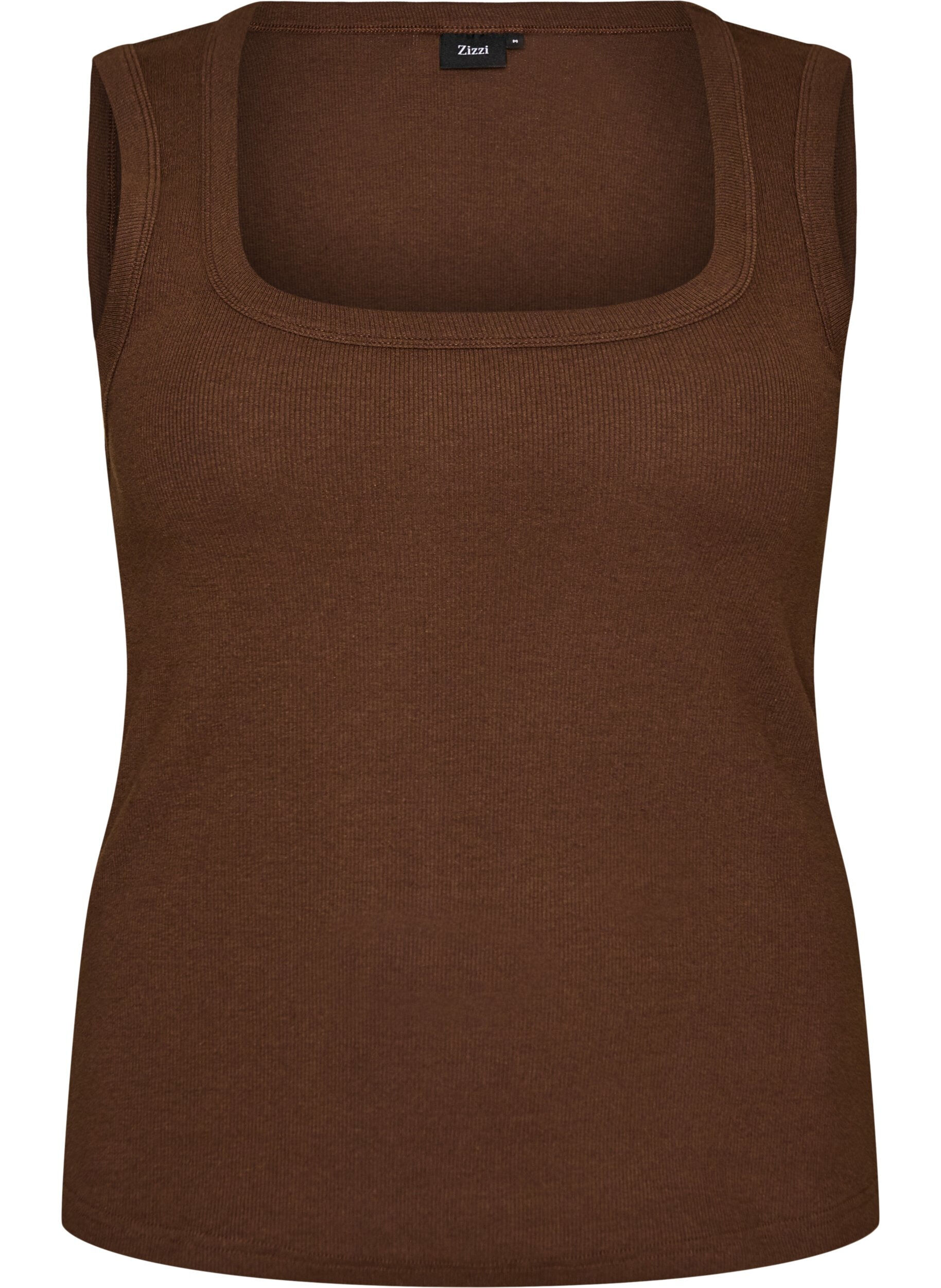 ZizziRib top met vierkante halslijn, Bruin, Packshot image number 0