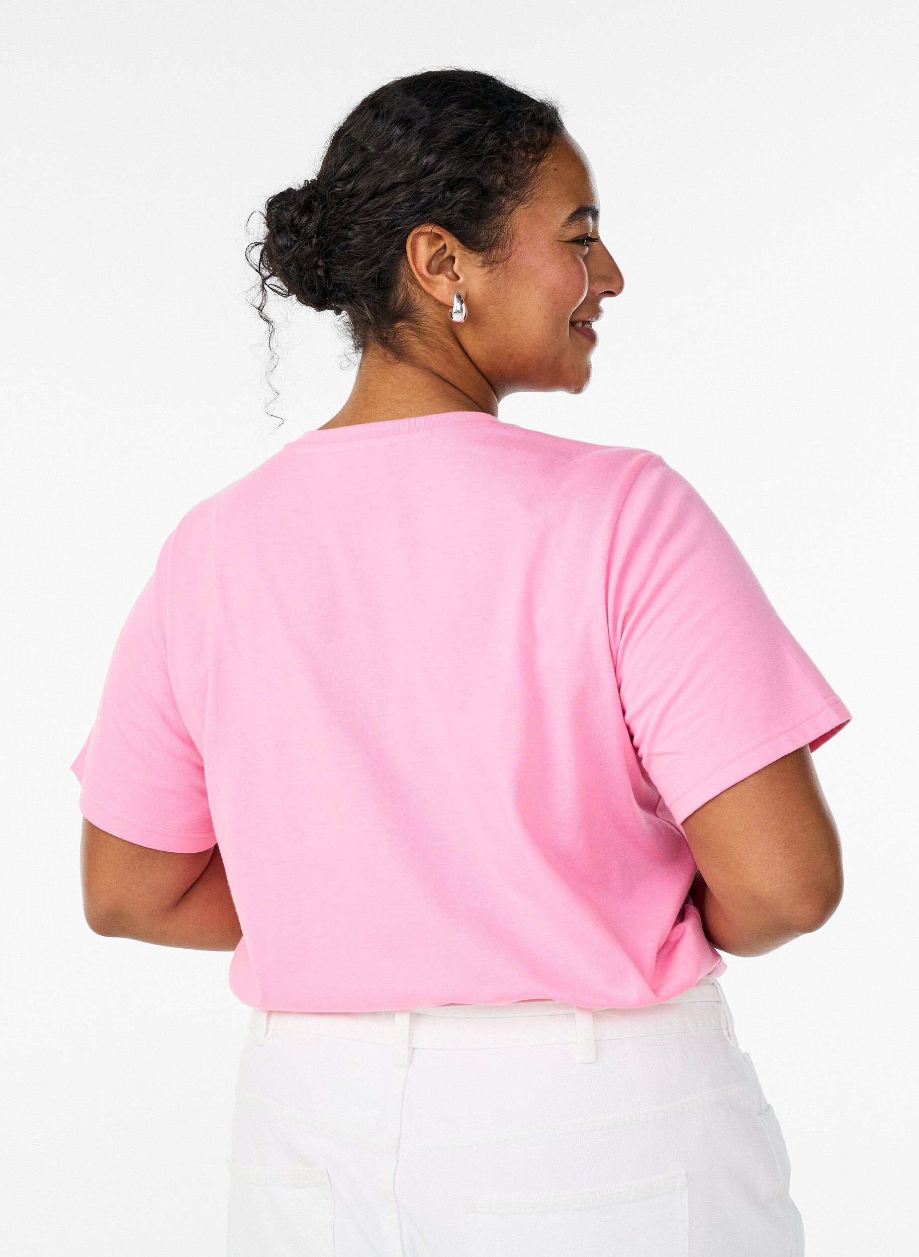 Zizzi Katoenen T-shirt met geborduurde tekst, Wit, Model image number 2