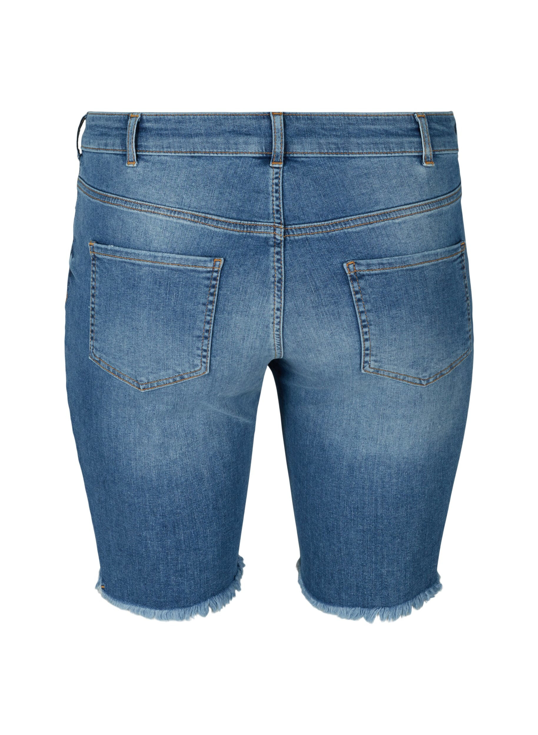 Zizzi Denim short met hoge taille en onafgewerkt randen, Dark blue denim, Packshot image number 1