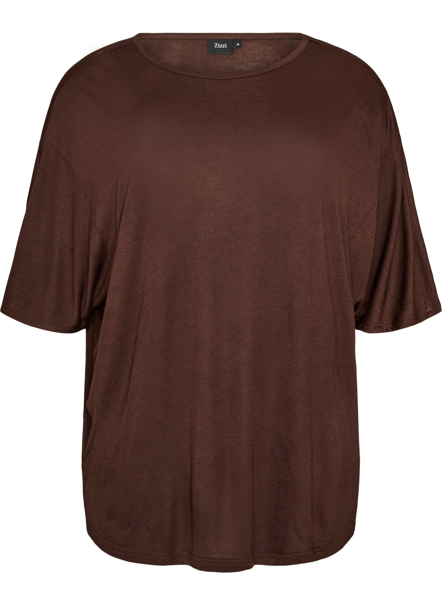 ZizziLosse pasvorm T-shirt in viscose jersey, Bruin, Packshot image number 0