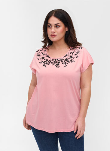 Katoenen t-shirt met print details, Blush mel Leaf, Model image number 0