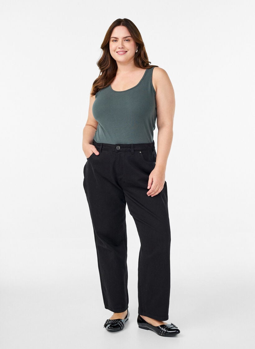 Effen gekleurd basic top in katoen, Groen, Model image number 1